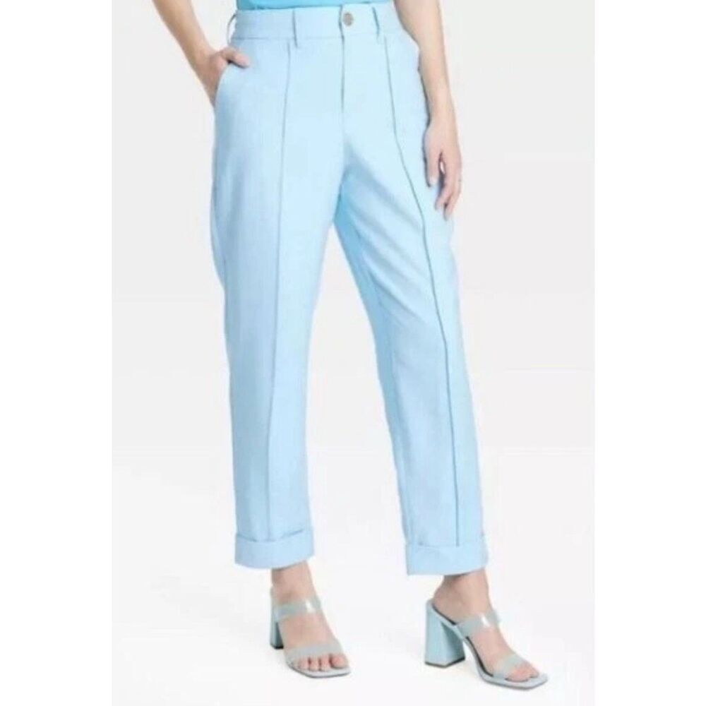 Women's High-Rise Slim Fit Effortless Pintuck Ankle Pants - A New Day Blue 14. U